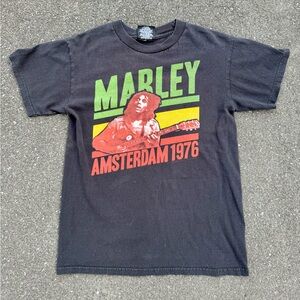 Men’s Bob Marley Amsterdam 1976 Black Cotton Band Tee Shirt